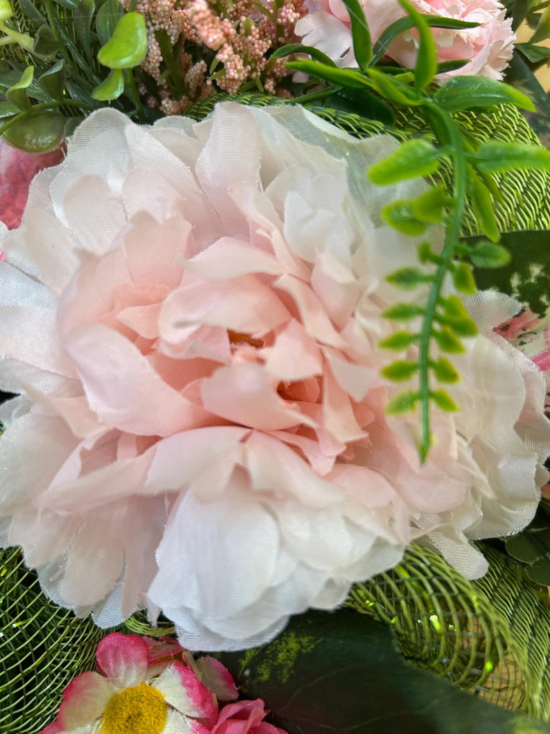 Oreo Bird on Mesh Wreath: Pink Gingham Bow, Pink Peony #140 bild 9