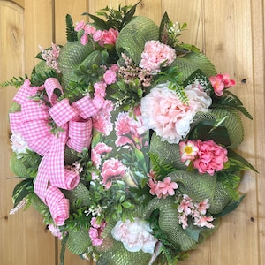 Oreo Bird on Mesh Wreath: Pink Gingham Bow, Pink Peony #140 bild 10