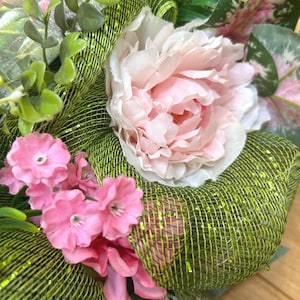 Oreo Bird on Mesh Wreath: Pink Gingham Bow, Pink Peony #140 bild 7