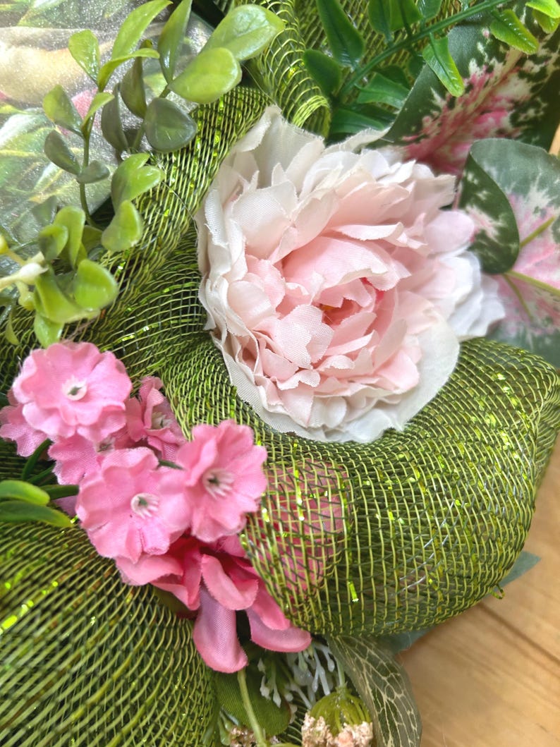 Oreo Bird on Mesh Wreath: Pink Gingham Bow, Pink Peony #140 bild 7