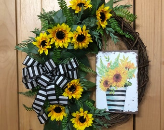 Sunflower Grapevine Wreath/Sunflower Greenery Wreath/Sunflowers Welcome Wreath/Sunflower Grapevine Decor/Sunflower Decor/Sunflower Decor