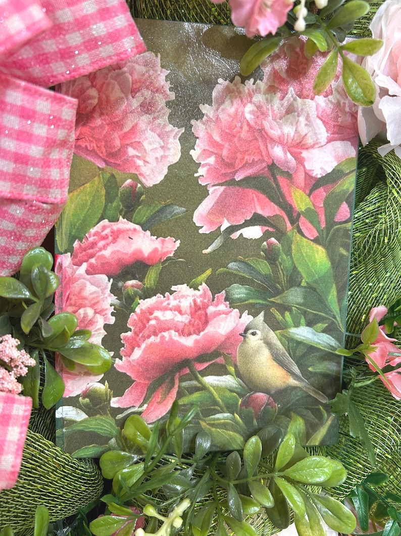 Oreo Bird on Mesh Wreath: Pink Gingham Bow, Pink Peony #140 bild 3