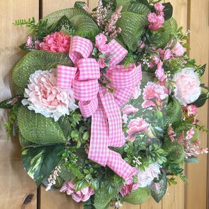 Oreo Bird on Mesh Wreath: Pink Gingham Bow, Pink Peony #140 bild 11