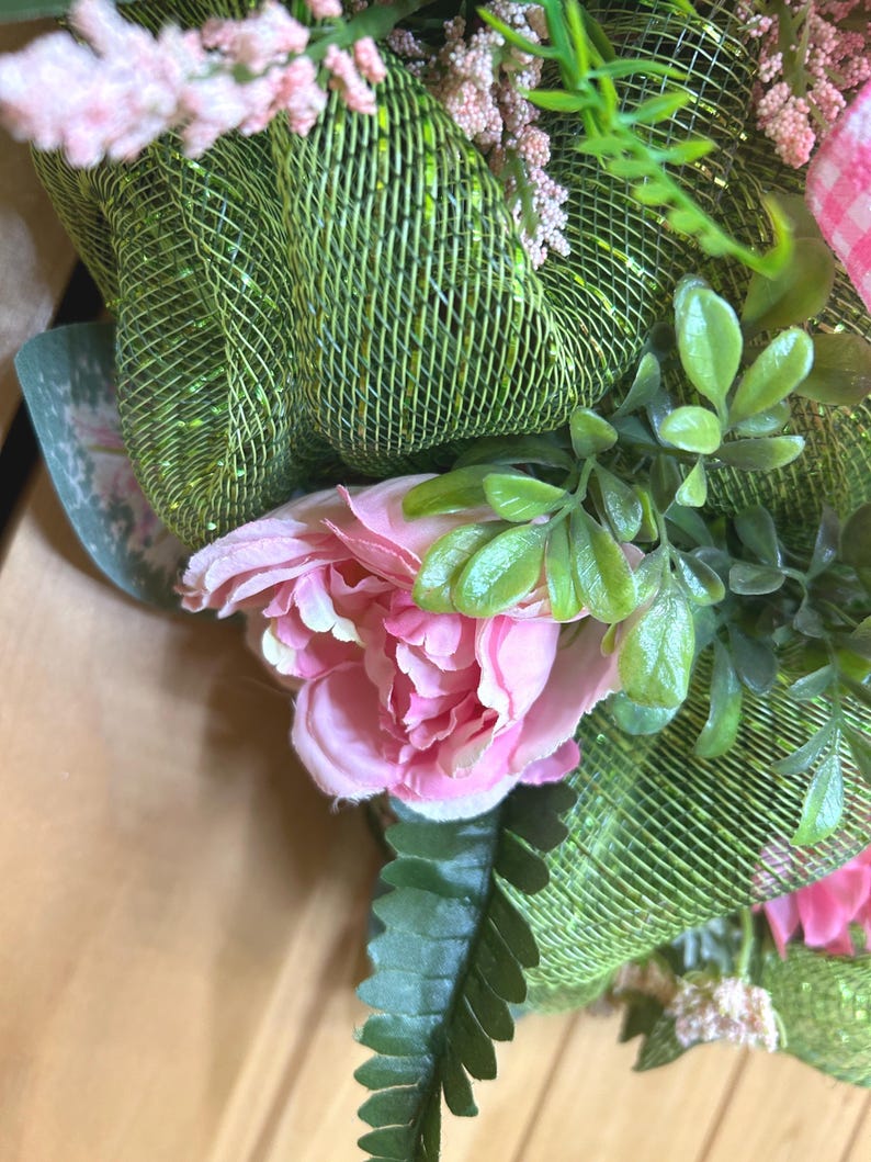 Oreo Bird on Mesh Wreath: Pink Gingham Bow, Pink Peony #140 bild 6