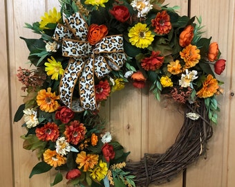 Fall Grapevine Wreath/Fall Flower Wreath/Flower Grapevine Wreath/Fall Flower Wreath/Colorful Fall Wreath/Colorful Fall Grapevine Wreath