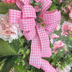 Oreo Bird on Mesh Wreath: Pink Gingham Bow, Pink Peony #140 bild 4