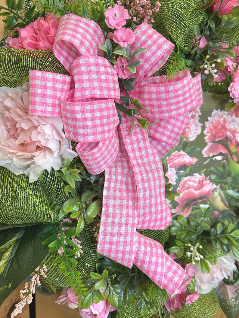 Oreo Bird on Mesh Wreath: Pink Gingham Bow, Pink Peony #140 bild 4