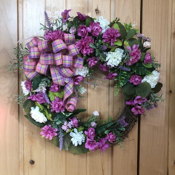 Lavender Flower Wreath/Floral Wreath/Elegant Spring Wreath/Front Door Flower Wreath/Flower Grapevine Wreath/Spring Summer Flower Wreath