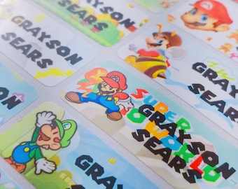 Name Label School Label Waterproof Label Daycare Stickers Kids Sticker Labels Gift Stickers Personalized Waterproof Label Custom Super Mario