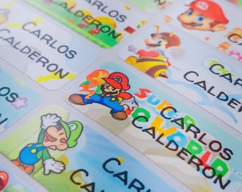 Kids Labels Custom Label Sticker Daycare Labels Dishwasher Safe School Supply Labels Personalize Label Waterproof Stickers Super Mario Luigi