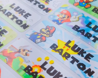 Namnetiketter för bebisar, personliga barnklistermärken, vattentäta namnetiketter, dagistillbehör, adressetiketter, returetiketter för flickor, skoletiketter, Super Mario
