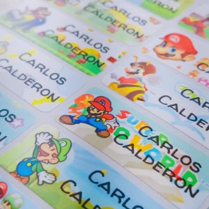 Kinderlabels Aangepaste labelsticker Kinderdagverblijflabels Vaatwasmachinebestendig Etiketten voor schoolbenodigdheden Personaliseer label waterdichte stickers Super Mario Luigi