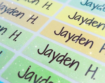 Glitter Sticker Rainbow Waterproof Name Labels Stickers Daycare Preschool School Kids Camp Labels Back to School Cute Custom Labels Stickers