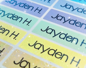 Glitter Rainbow Waterproof Name Labels Personalized Name Labels Name Stickers School Labels Kids Camp Labels Preschool Name Labels Daycare