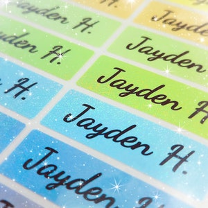 Wasserdichte Kindergartenetiketten, spülmaschinenfest, Vorschuletiketten, Namensaufkleber, Schulbedarfsetiketten, Namensetiketten für Schulbedarf, Glitzeretiketten