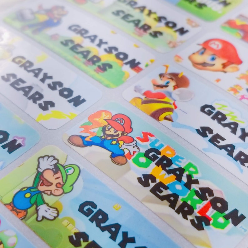 Name Label School Label Waterproof Label Daycare Stickers Kids Sticker Labels Gift Stickers Personalized Waterproof Label Custom Super Mario 