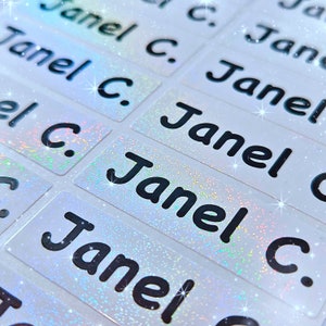 Namensschild-Aufkleber für Schulbedarf Kinder-Namensetiketten Namensaufkleber für Schulbedarf Kindergarten Wasserfeste Etiketten Glitzer-Regenbogen