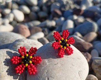 Red earring flowers stud jewelry