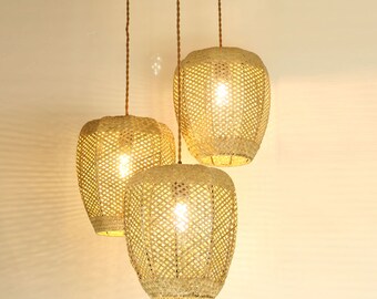 Plafoniere In Vimini : Lampadario di vimini etsy