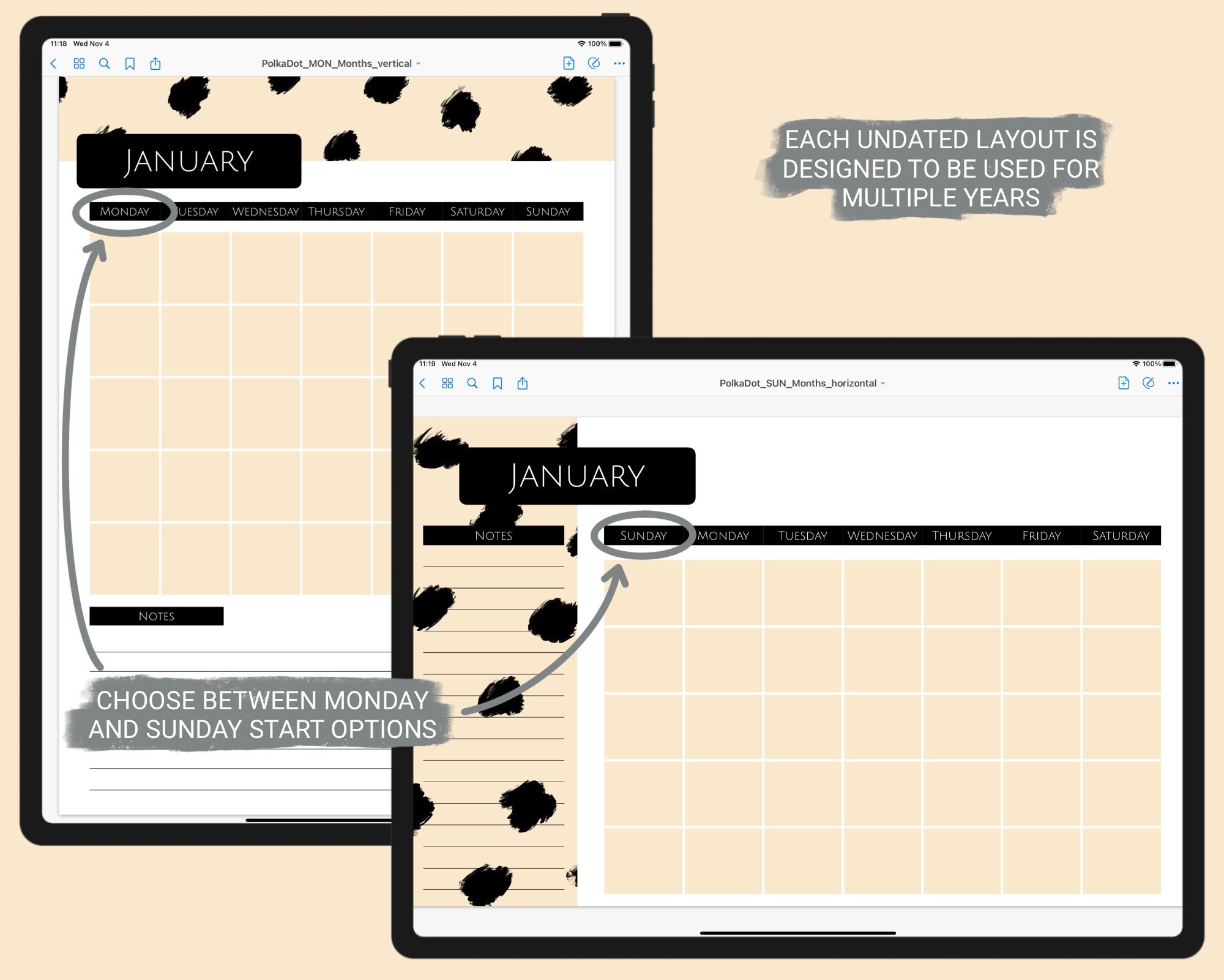 Digital Polka Dot Planner Pages Goodnotes Optimized, Undated ...