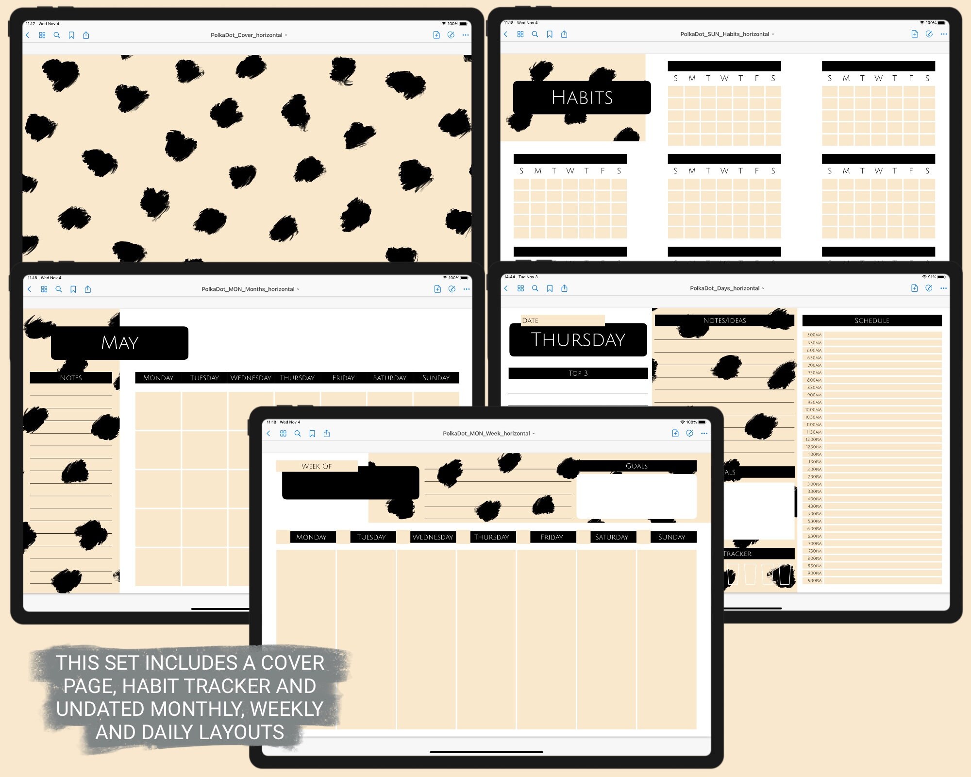 Digital Polka Dot Planner Pages Goodnotes Optimized, Undated ...