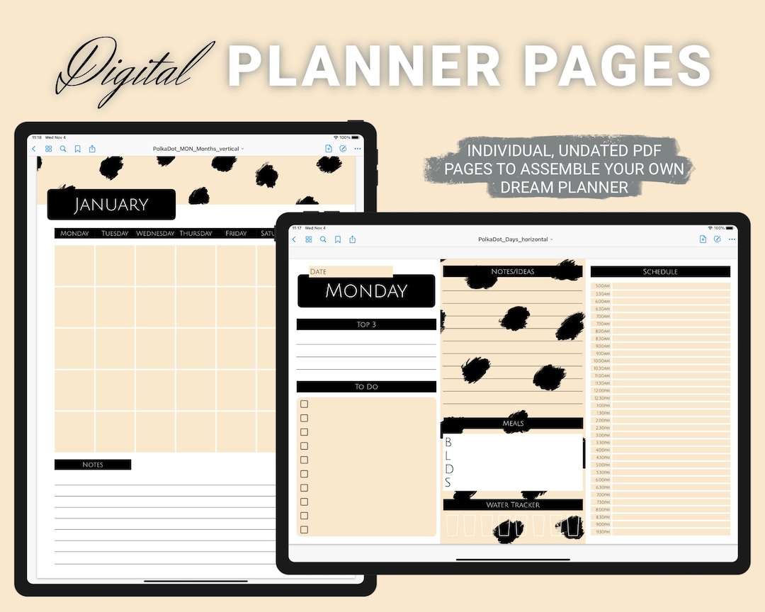 Digital Polka Dot Planner Pages | Goodnotes Optimized, Undated ...