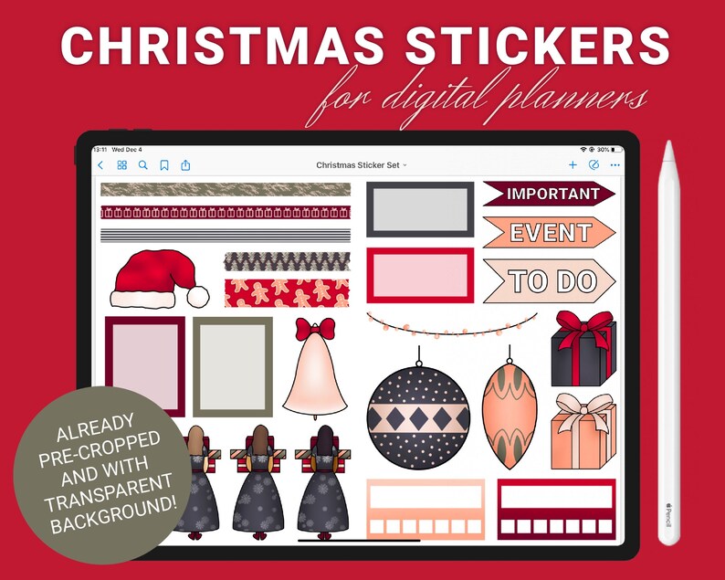 Christmas Sticker Set For Digital Planners Goodnotes Etsy