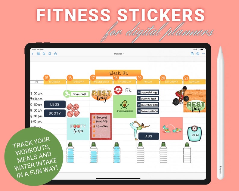 Fitness Sticker Set For Digital Planners Goodnotes Etsy