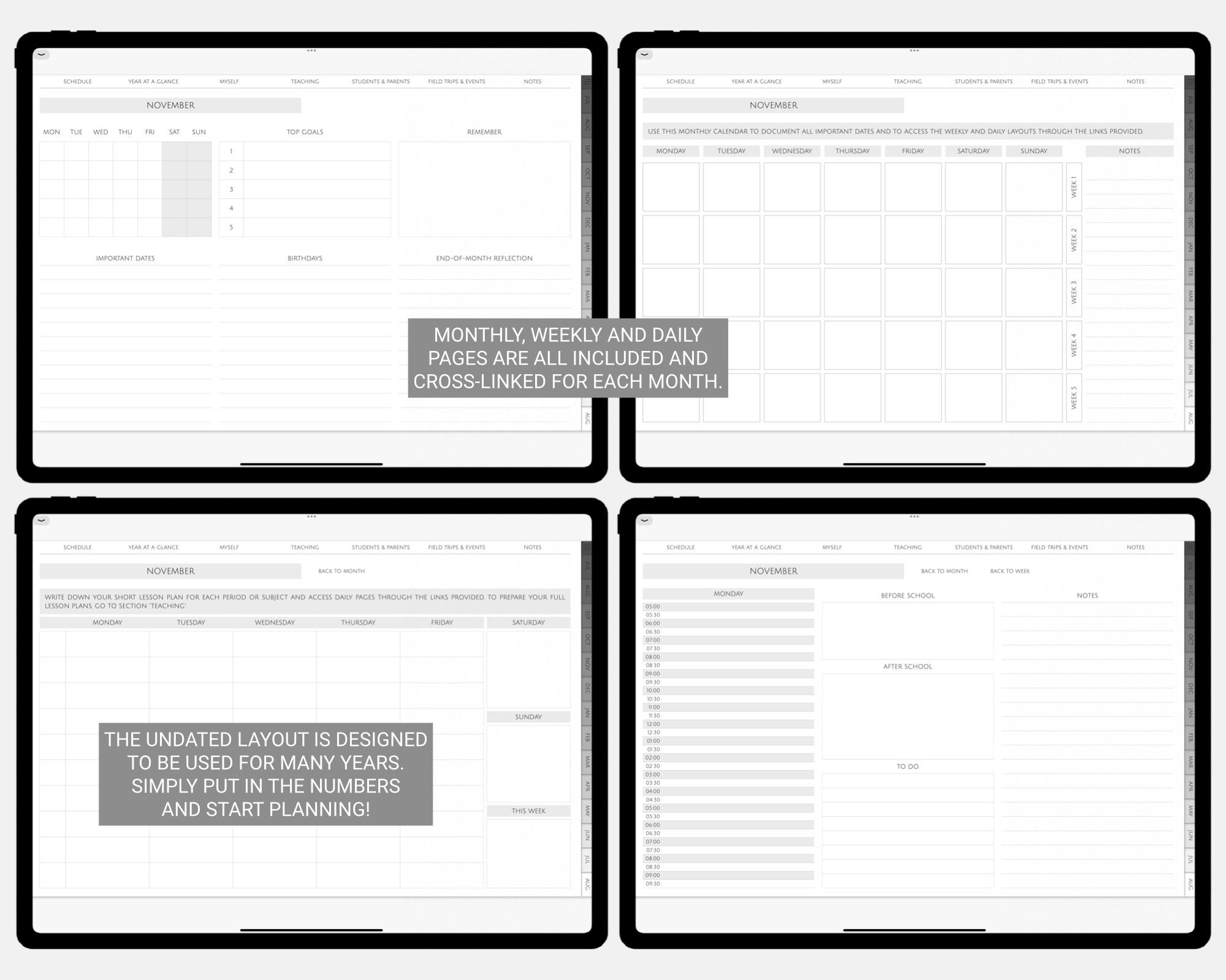 Digital Teacher Planner basic Goodnotes, PDF, Linked, Undated, Unit