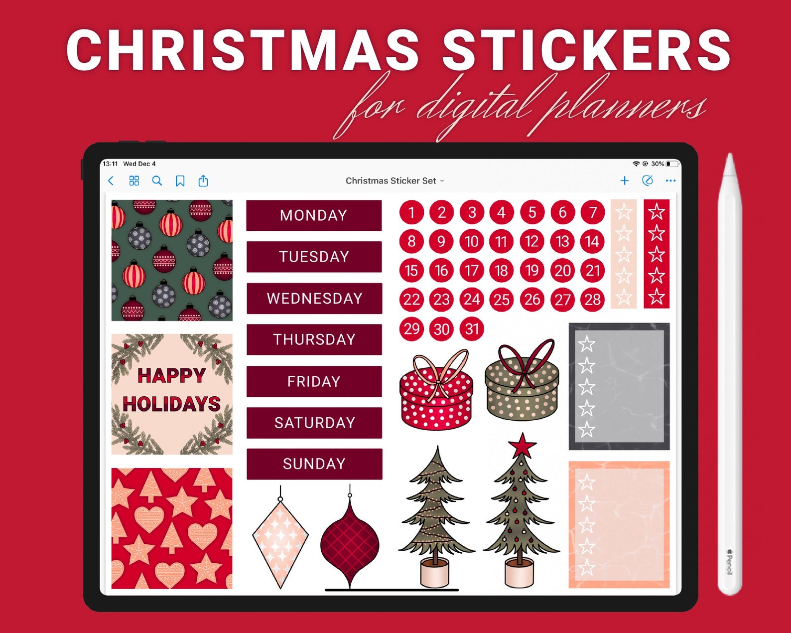 Christmas Sticker Set For Digital Planners Goodnotes Etsy