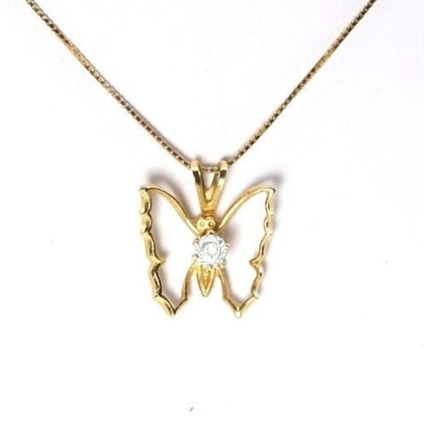 Vintage Milros Italian 14K Yellow Gold Butterfly Pendant Necklace 16" Chain