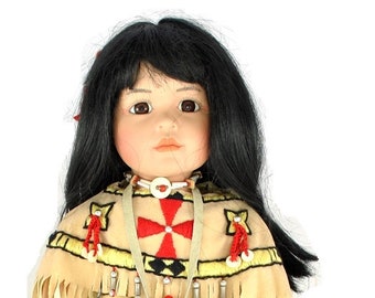 Signed Buffalo Child Porcelain Doll Carol Theroux Artist's Limited Edition Box