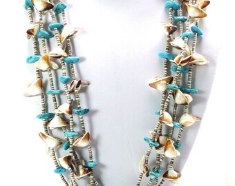 Heishi Turquoise Shell Necklace 4 Strands 34" Vintage Native American