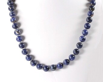 Vintage Natural Blue Lapis Lasuli Bead Necklace Silver Spacer Beads 27in Strand