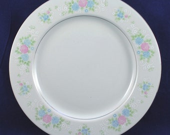 Dinner Plate China Garden by Prestige Porcelain Floral Pink and Blue Roses