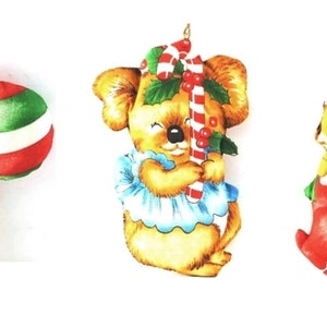 Lot of 3 Vintage Handmade Christmas Mouse Ornaments Stuffed Fabric 5-6&quot; High