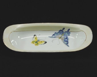 Nippon Porcelain Butter Dish Bowl Butterflies Rising Sun Mark Hand Painted