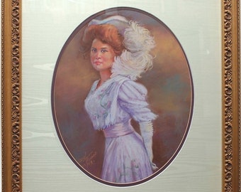 Lady of 1908 - Original Pastel Painting by Carol Theroux 23" x 20" Frame