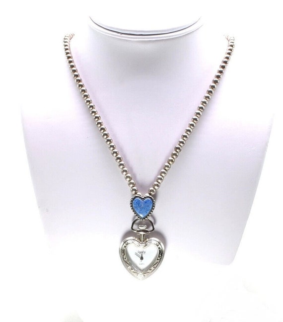 Denim Lapis Heart Pendant Beaded Necklace Silver L