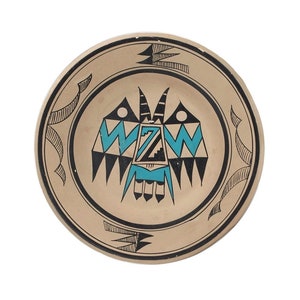 Vintage Pottery 10&quot; Plate Wall Hanging Southwest Pueblo Style Signed R Galvan Mexico