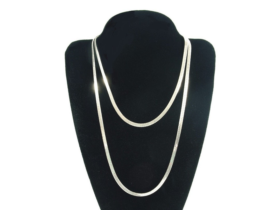 30in Sterling Silver 3mm Herringbone Chain Necklace Stamped Italy 925 ...