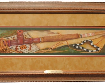 Catlinite Pipe by Carol Theroux Original Pastel Painting 13 x 27 Frame Mat COA