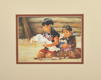 Navajo Dolls - Print Reproduction by Carol Theroux 9x12 Mat Ready for Frame