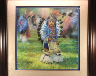 Little Feather Dancer Original Pastel Painting by Carol Theroux 28 x 28 Frame Mat COA 1992