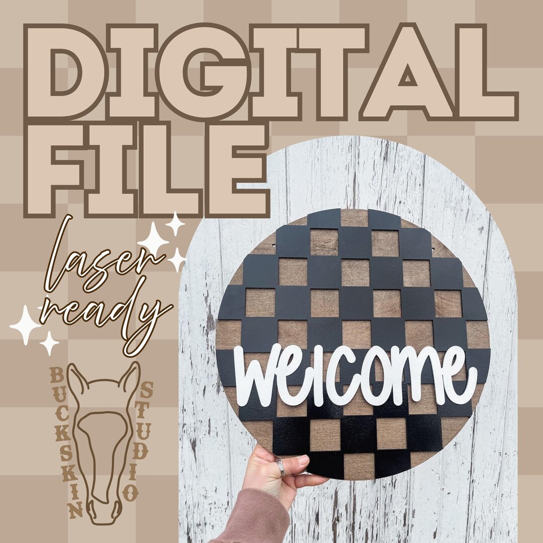 SVG Checkered Round File | Door Hanger Digital File | SVG File | Laser ...