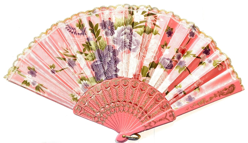 Floral Folding Hand Fan - Wedding Favor, Summer Accessory Light Pink