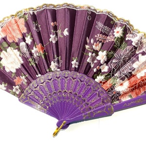 Floral Folding Hand Fan - Wedding Favor, Summer Accessory Purple
