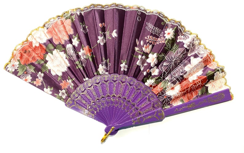 Floral Folding Hand Fan - Wedding Favor, Summer Accessory Purple