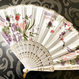 Floral Folding Hand Fan - Wedding Favor, Summer Accessory White