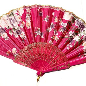 Floral Folding Hand Fan - Wedding Favor, Summer Accessory Pink